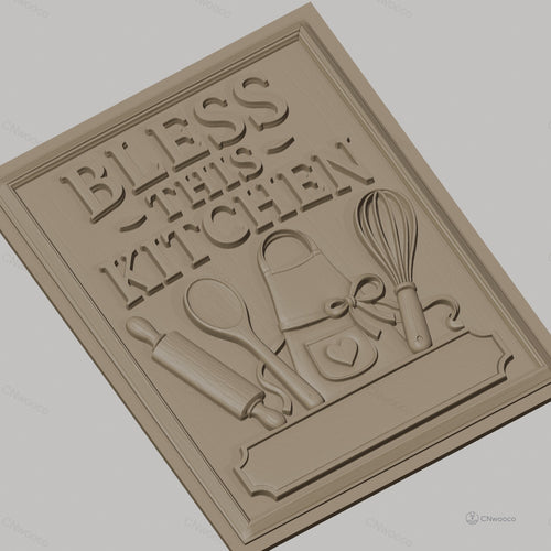 Fichier CNC & impression 3D thème cuisine, ustensiles de cuisine, tablier, rouleau à pâtisserie relief haute qualité relief STL