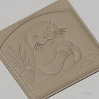 Fichier CNC & impression 3D Loutre tenant une coquille, décor naturel avec eau et rochers, haute qualité relief STL