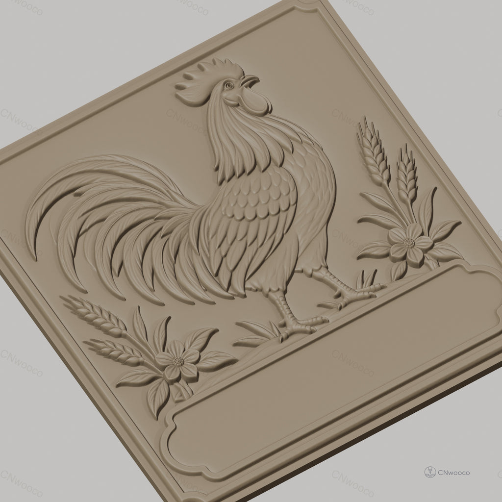 Fichier CNC & impression 3D coq avec fleurs et blé, haute qualité relief STL
