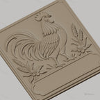 Fichier CNC & impression 3D coq avec fleurs et blé, haute qualité relief STL