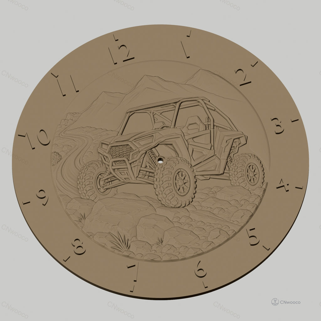 Fichier CNC & impression 3D horloge murale buggy tout terrain relief montagne STL