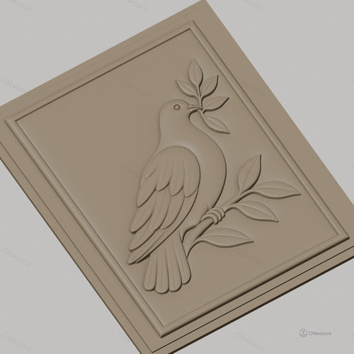 Fichier CNC & impression 3D colombe avec branche et feuilles, haute qualité relief STL