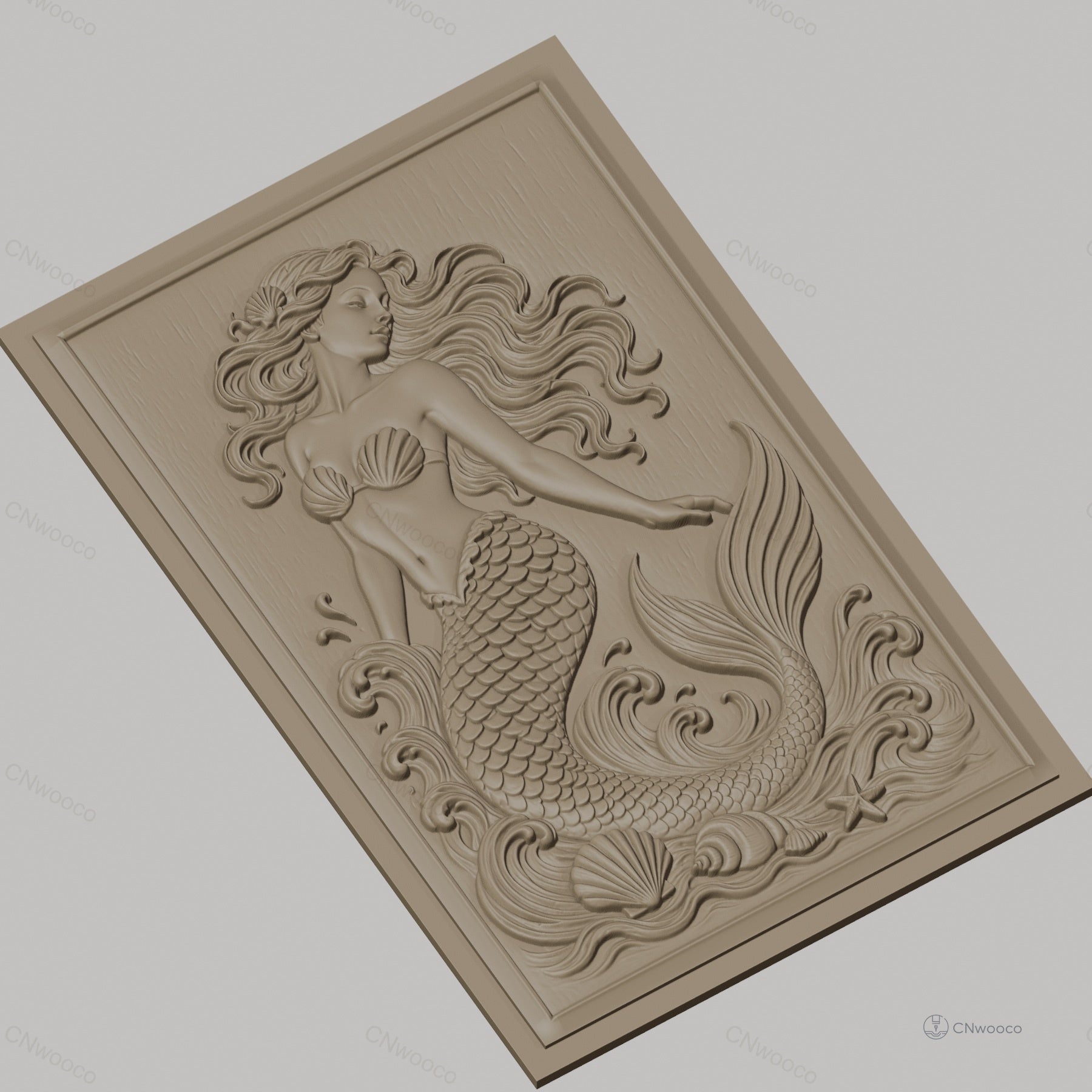 Fichier CNC & impression 3D sirène, écailles, coquillages et vagues, haute qualité relief STL