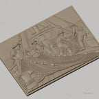 Fichier CNC & impression 3D pêcheurs et filet de pêche sur bateau, scène maritime travail haute qualité relief STL