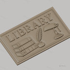 Fichier CNC & impression 3D bibliothèque, livres empilés, plume en encrier, lampe vintage, haute qualité relief STL