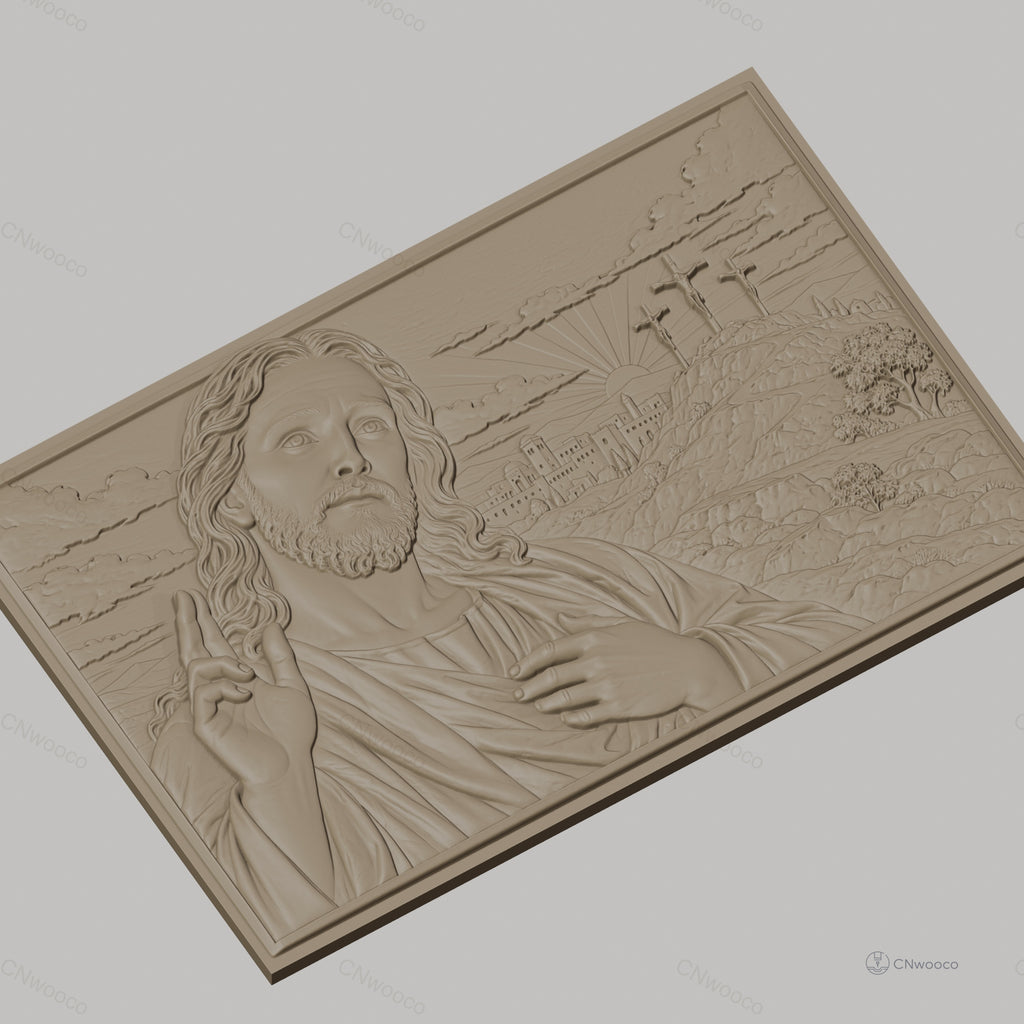 Fichier CNC & impression 3D Jésus Christ, trois croix sur colline, haute qualité relief STL