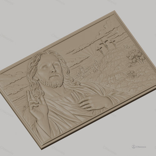 Fichier CNC & impression 3D Jésus Christ, trois croix sur colline, haute qualité relief STL