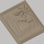 Fichier CNC & impression 3D thème plage, surf, palmier, vague et cabane, haute qualité relief STL