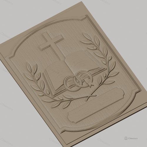 Fichier CNC & impression 3D thème mariage, croix, livre ouvert, anneaux, branches d'olivier, haute qualité relief STL