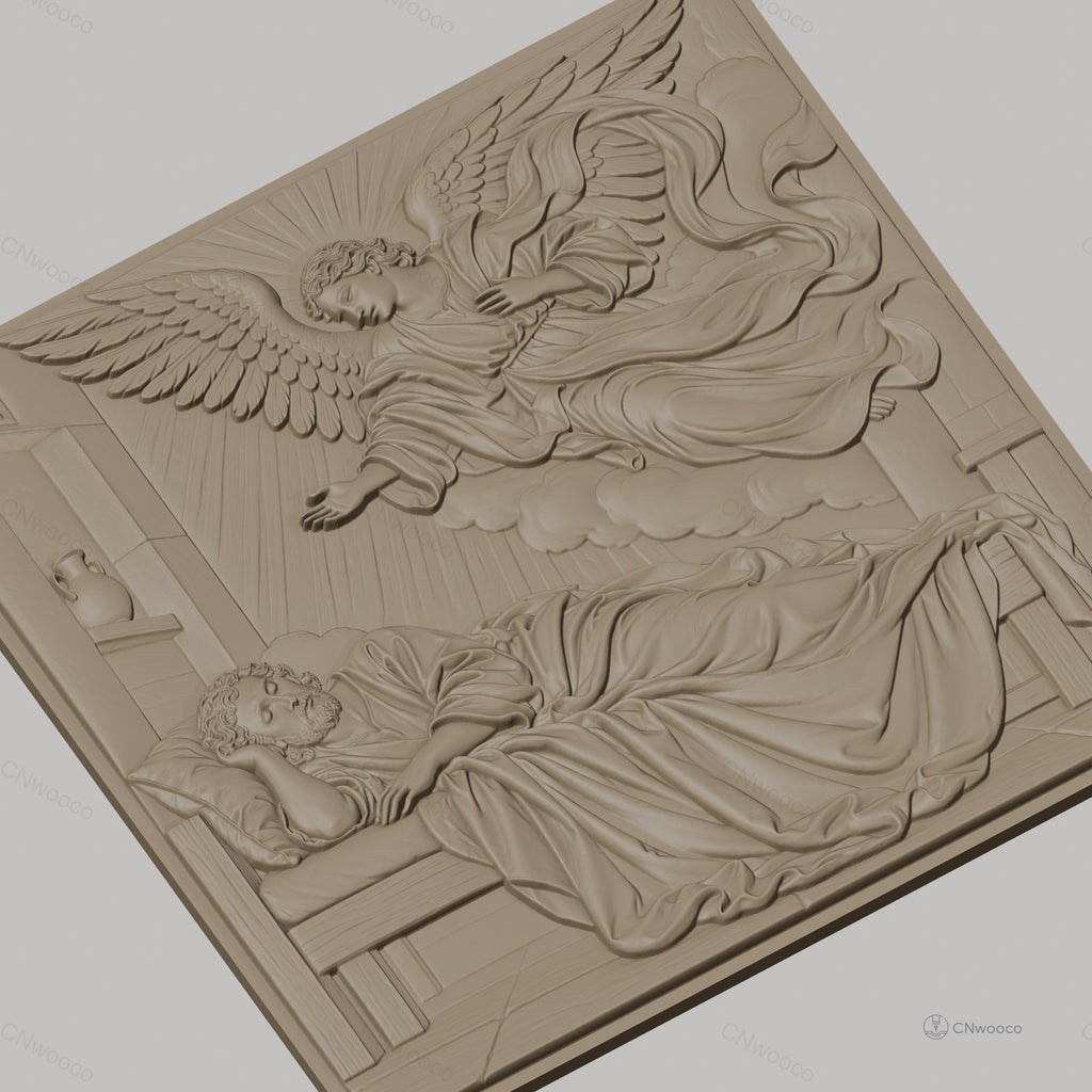 Fichier CNC & impression 3D ange visitant homme dormant, drapés et nuage, haute qualité relief STL