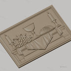 Fichier CNC & impression 3D scène de table avec chandelles, raisins, coupe et pain, haute qualité relief STL