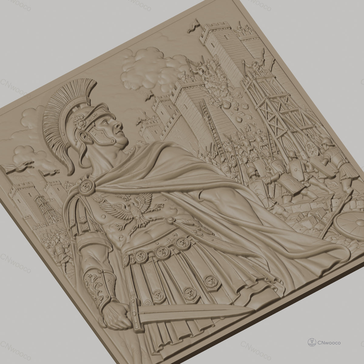 Fichier CNC & impression 3D empereur romain, bataille de siège avec soldats et catapultes, haute qualité relief STL