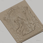 Fichier CNC & impression 3D magicien avec portail magique et bâton, haute qualité relief STL