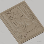 Fichier CNC & impression 3D renard assis, forêt, arbres et feuilles, haute qualité relief STL