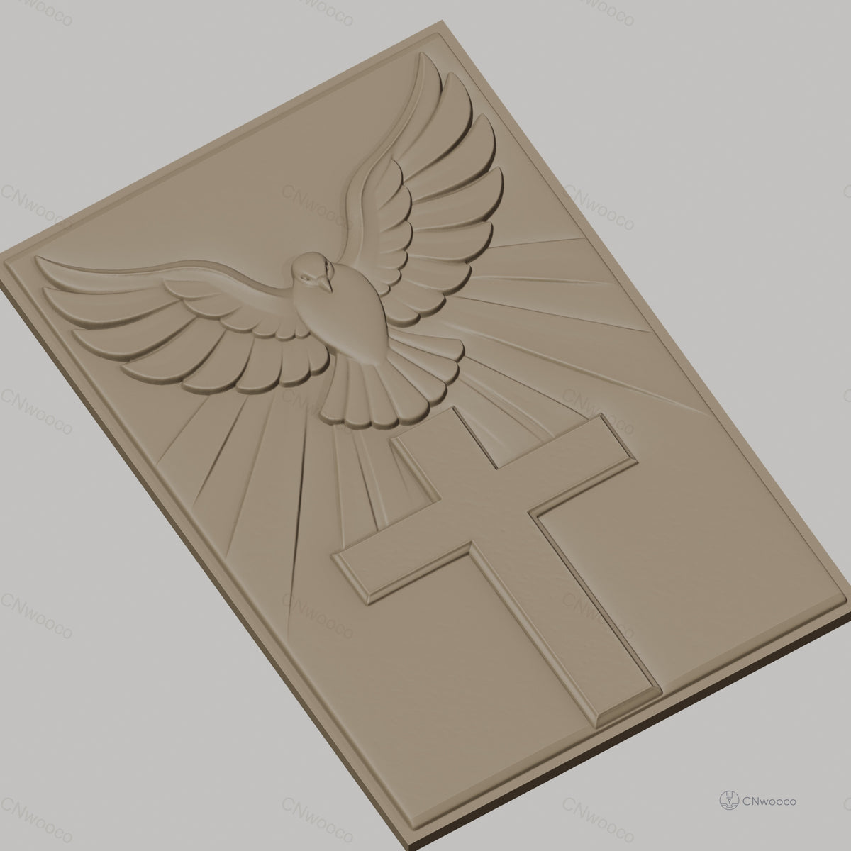 Fichier CNC & impression 3D croix chrétienne avec colombe et rayons de lumière, haute qualité relief STL
