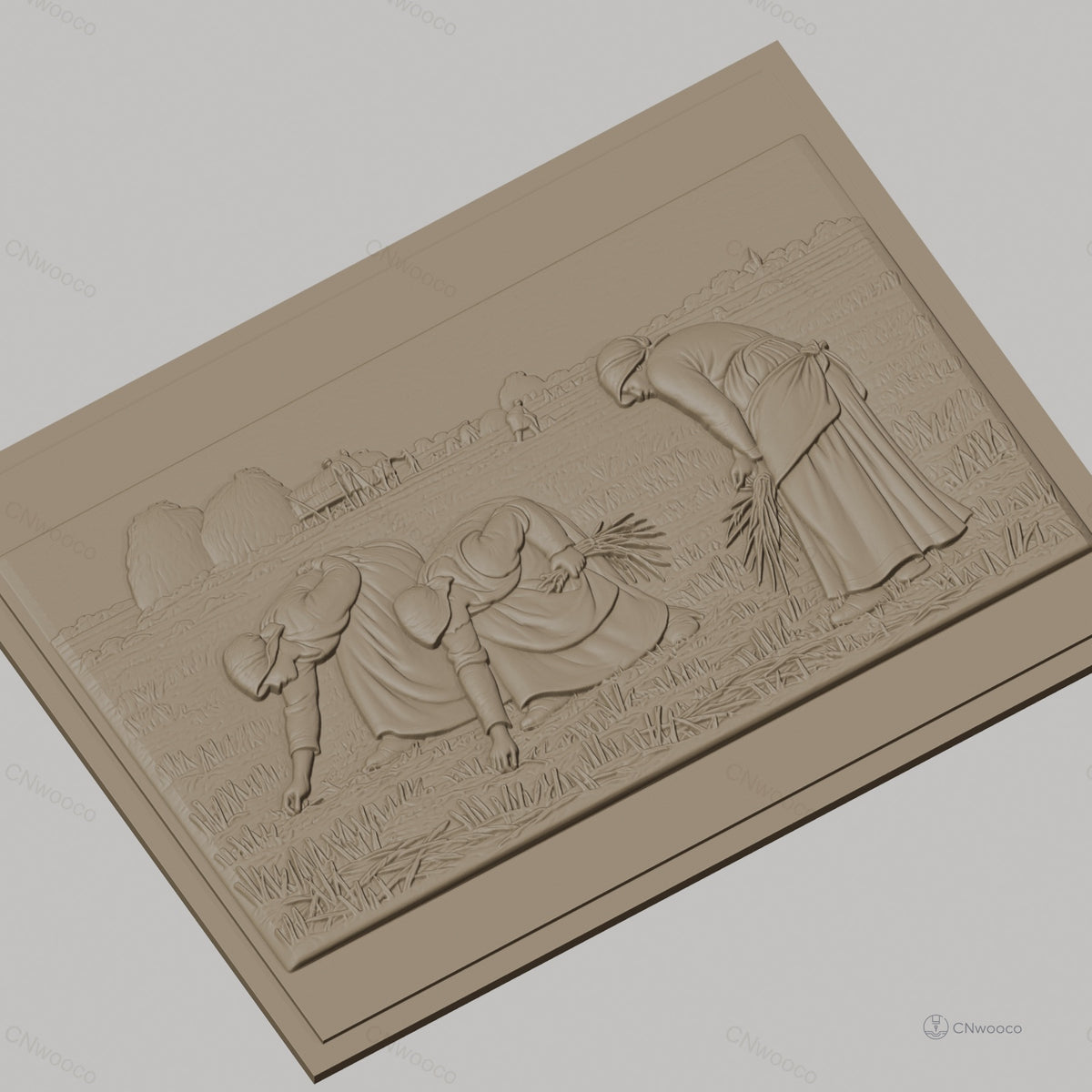 Fichier CNC & impression 3D scène de moisson, femmes travaillant dans un champ, haute qualité relief STL