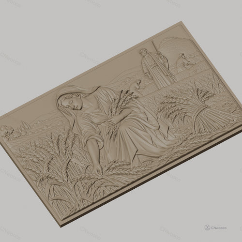 Fichier CNC & impression 3D Moisson ancienne, femme et paysans récoltant le blé, haute qualité relief STL
