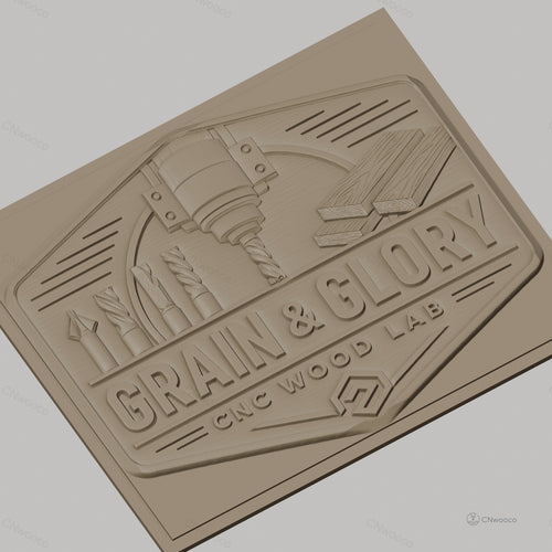 Fichier CNC & impression 3D logo grain et glory, fraises CNC et planches de bois, haute qualité relief STL