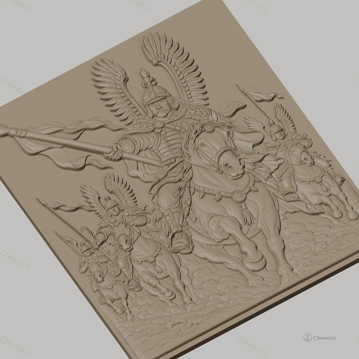 Fichier CNC & impression 3D cavaliers ailés en armure, chevaux en bataille, haute qualité relief STL