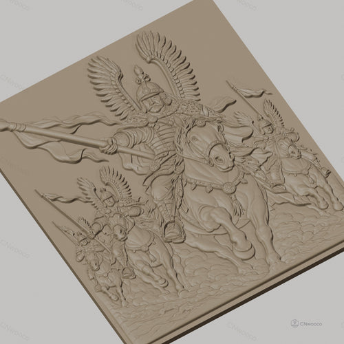 Fichier CNC & impression 3D cavaliers ailés en armure, chevaux en bataille, haute qualité relief STL