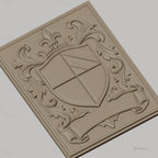 Fichier CNC & impression 3D blason héraldique, feuilles ornementales et bannière, haute qualité relief STL