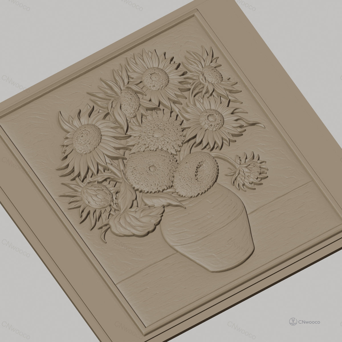 Fichier CNC & impression 3D bouquet de tournesols en vase, fleurs haut relief décoratif, haute qualité relief STL