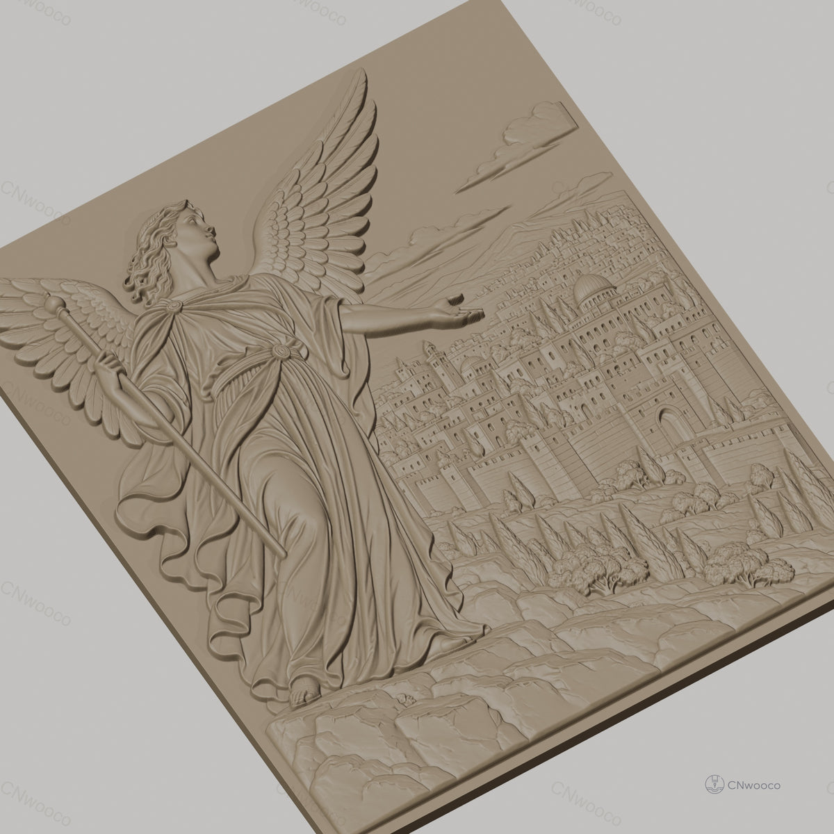 Fichier CNC & impression 3D ange avec ville ancienne, relief détaillé haute qualité relief STL