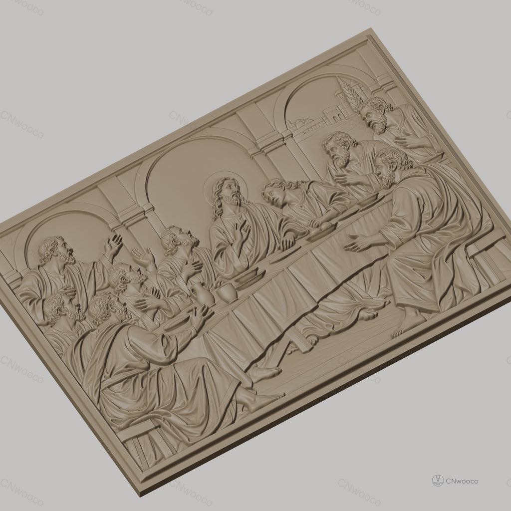 Fichier CNC & impression 3D La Cène, Jésus et apôtres à table, haute qualité relief STL