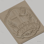 Fichier CNC & impression 3D Croix chrétienne, colombe de la paix, bannière Saved by Grace, feuillage, haute qualité relief STL