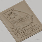 Fichier CNC & impression 3D carte de l'État de Géorgie, maison historique, pêche, fleur de cornouiller, haute qualité relief STL