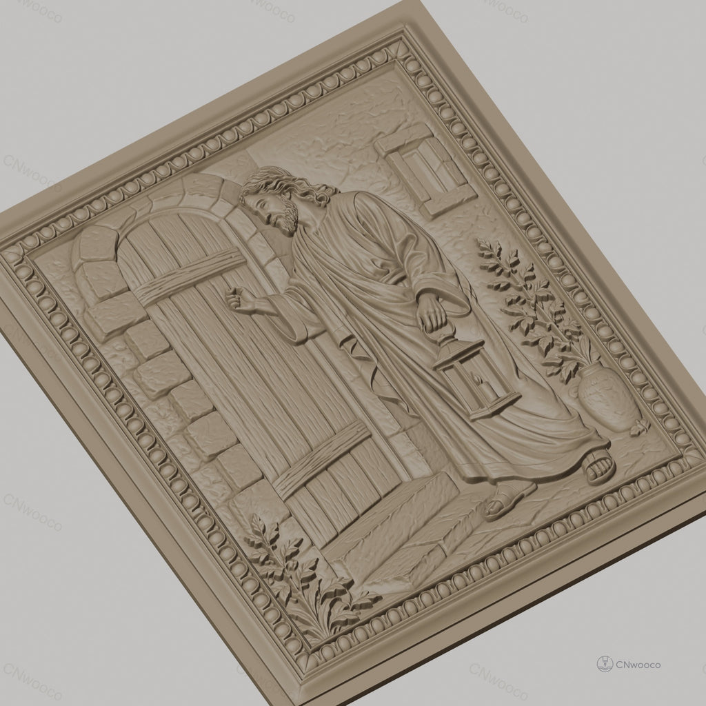 Fichier CNC & impression 3D Jésus frappant à la porte, scène biblique avec lanterne, haute qualité relief STL