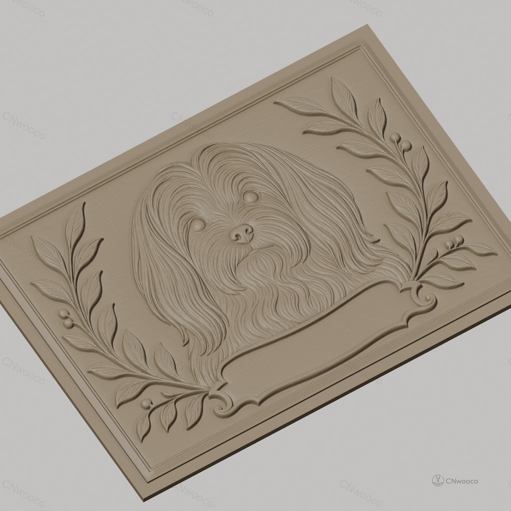 Fichier CNC & impression 3D chien Lhasa Apso, portrait floral ornemental, haute qualité relief STL