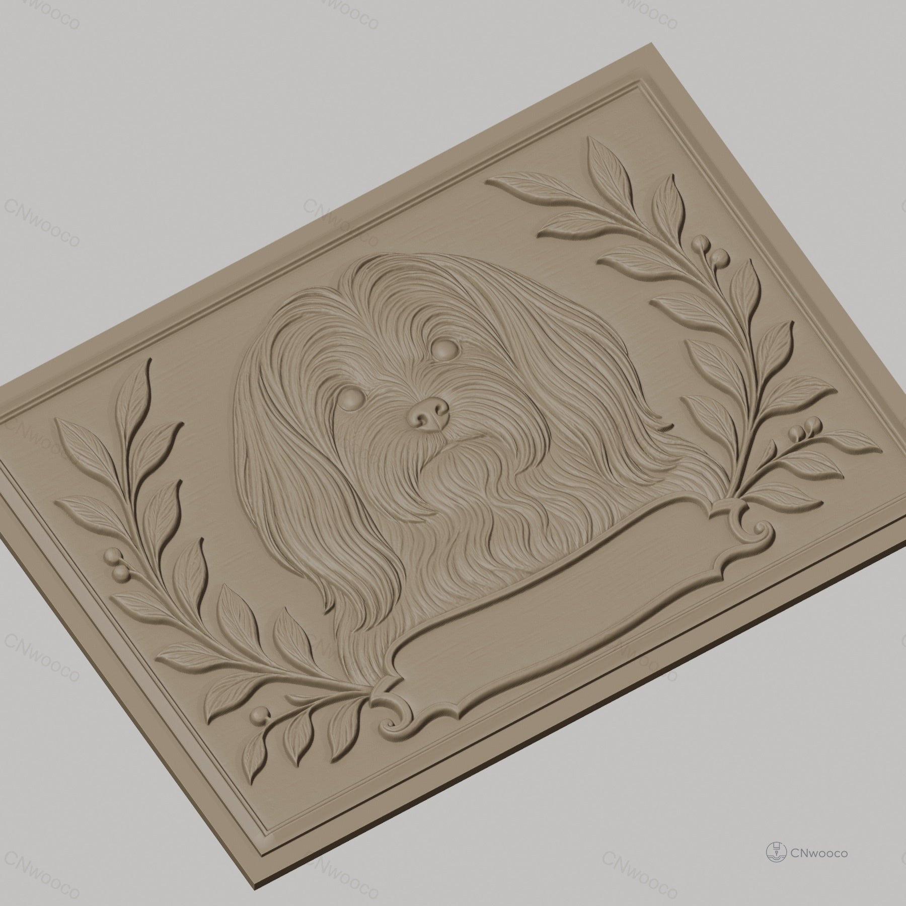 Fichier CNC & impression 3D chien Lhasa Apso, portrait floral ornemental, haute qualité relief STL