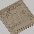 Fichier CNC & impression 3D chien assis, arbre, paysage et patte en cœur, haute qualité relief STL