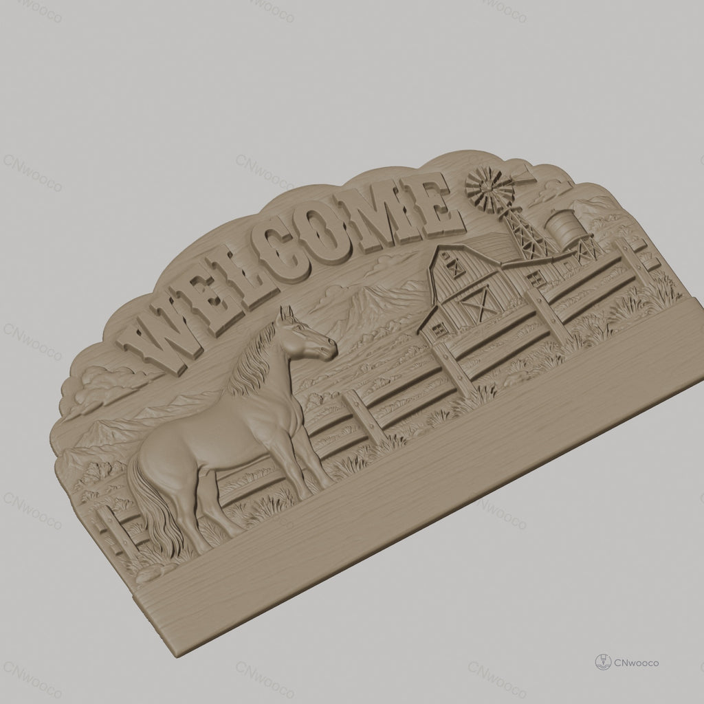 Fichier CNC porte-clés mural décoration panneau welcome ferme cheval, STL très haute qualité