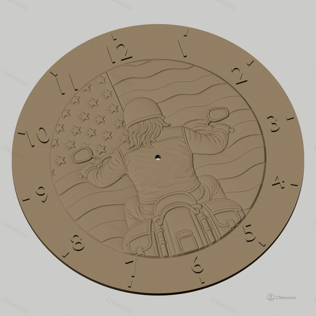 Fichier CNC & impression 3D horloge murale motard dos drapeau américain STL