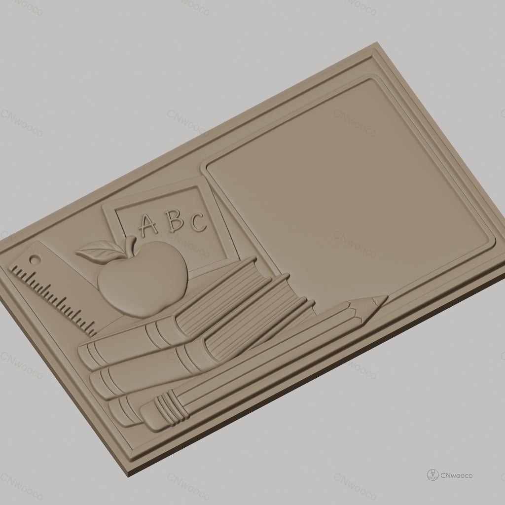 Fichier CNC & impression 3D thème école, pomme, livres, règle, crayon, tableau, haute qualité relief STL