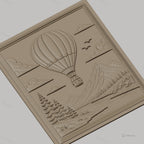 Fichier CNC & impression 3D montgolfière, montagnes, pins, rivière, haute qualité relief STL