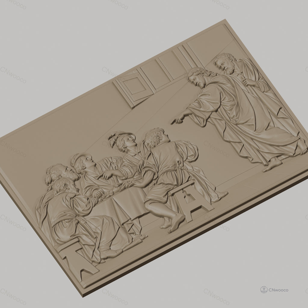 Fichier CNC & impression 3D scène biblique Jésus et apôtres à la table, haute qualité relief STL