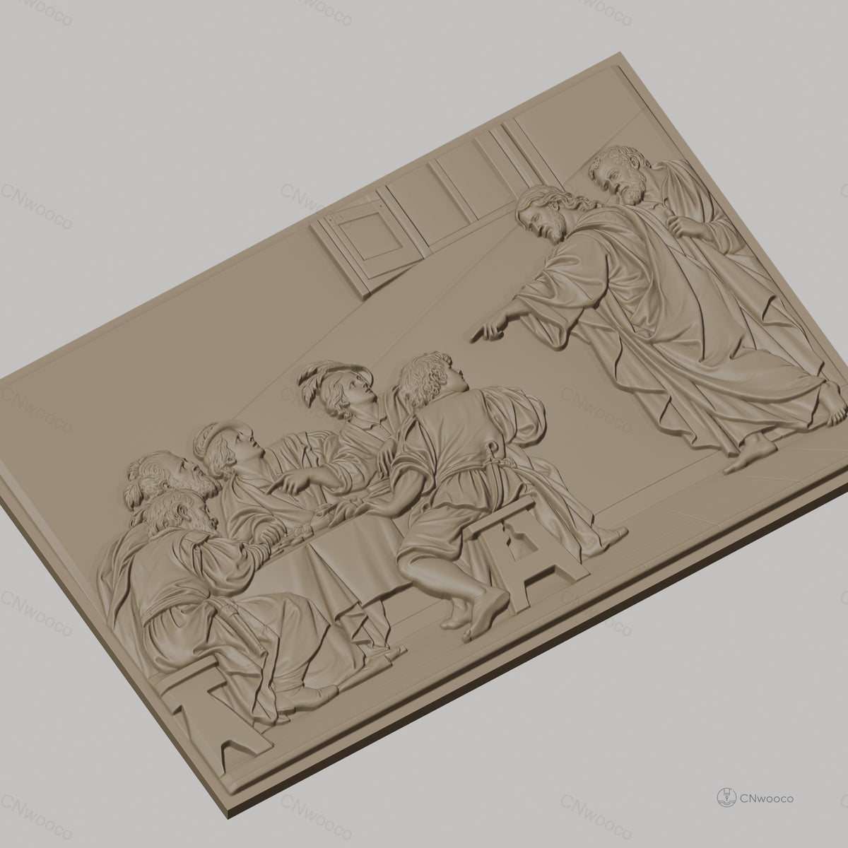 Fichier CNC & impression 3D scène biblique Jésus et apôtres à la table, haute qualité relief STL