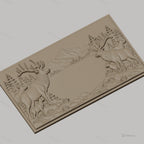 Fichier CNC & impression 3D cerfs et faons en forêt avec montagne en arrière-plan, haute qualité relief STL