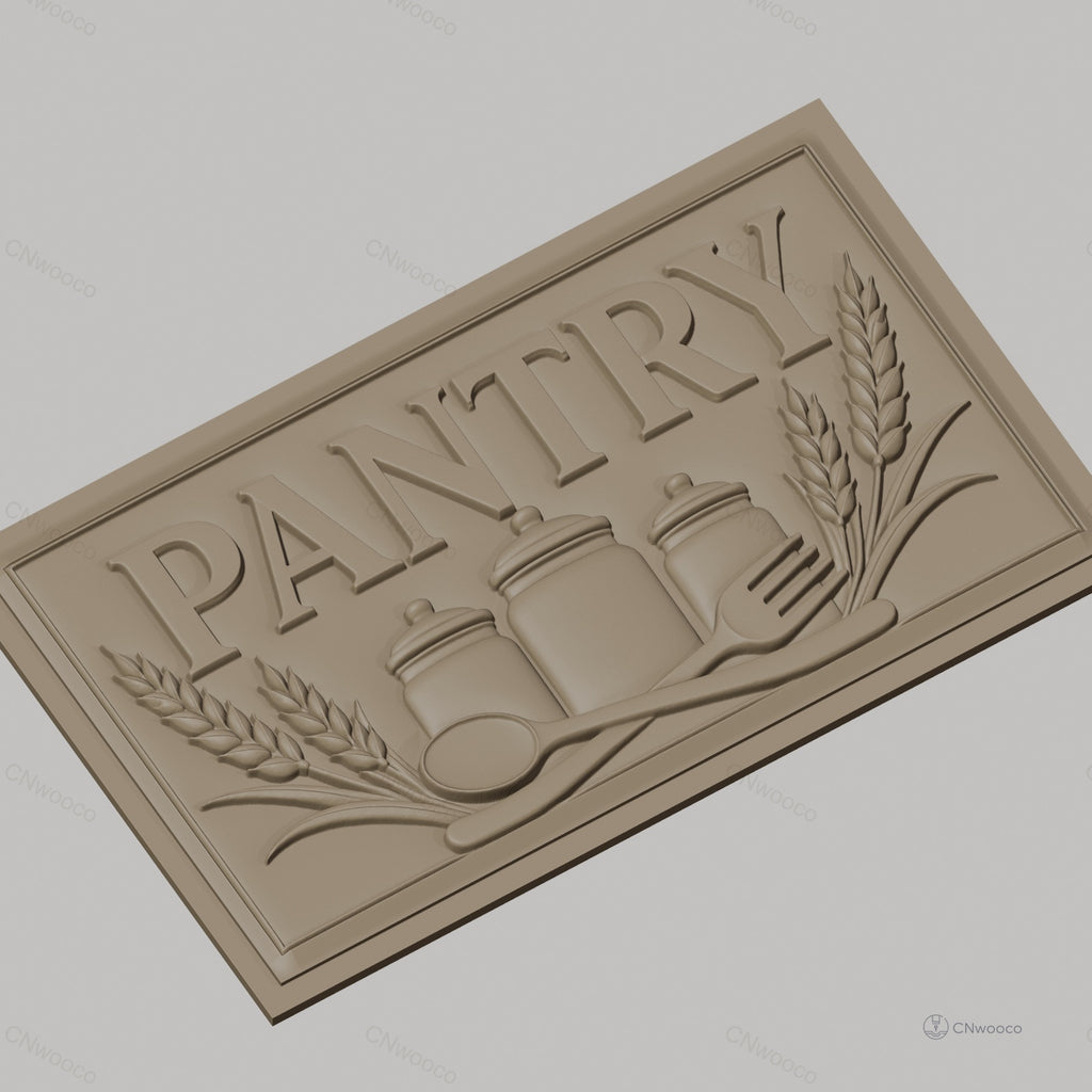 Fichier CNC & impression 3D panneau pantry, bocaux, couverts et épis de blé, haute qualité relief STL