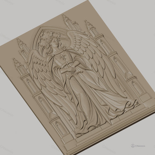 Fichier CNC & impression 3D ange gardien avec épée et architecture gothique, haute qualité relief STL