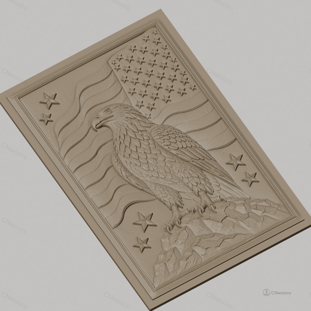 Fichier CNC & impression 3D aigle américain avec drapeau et étoiles, haute qualité relief STL