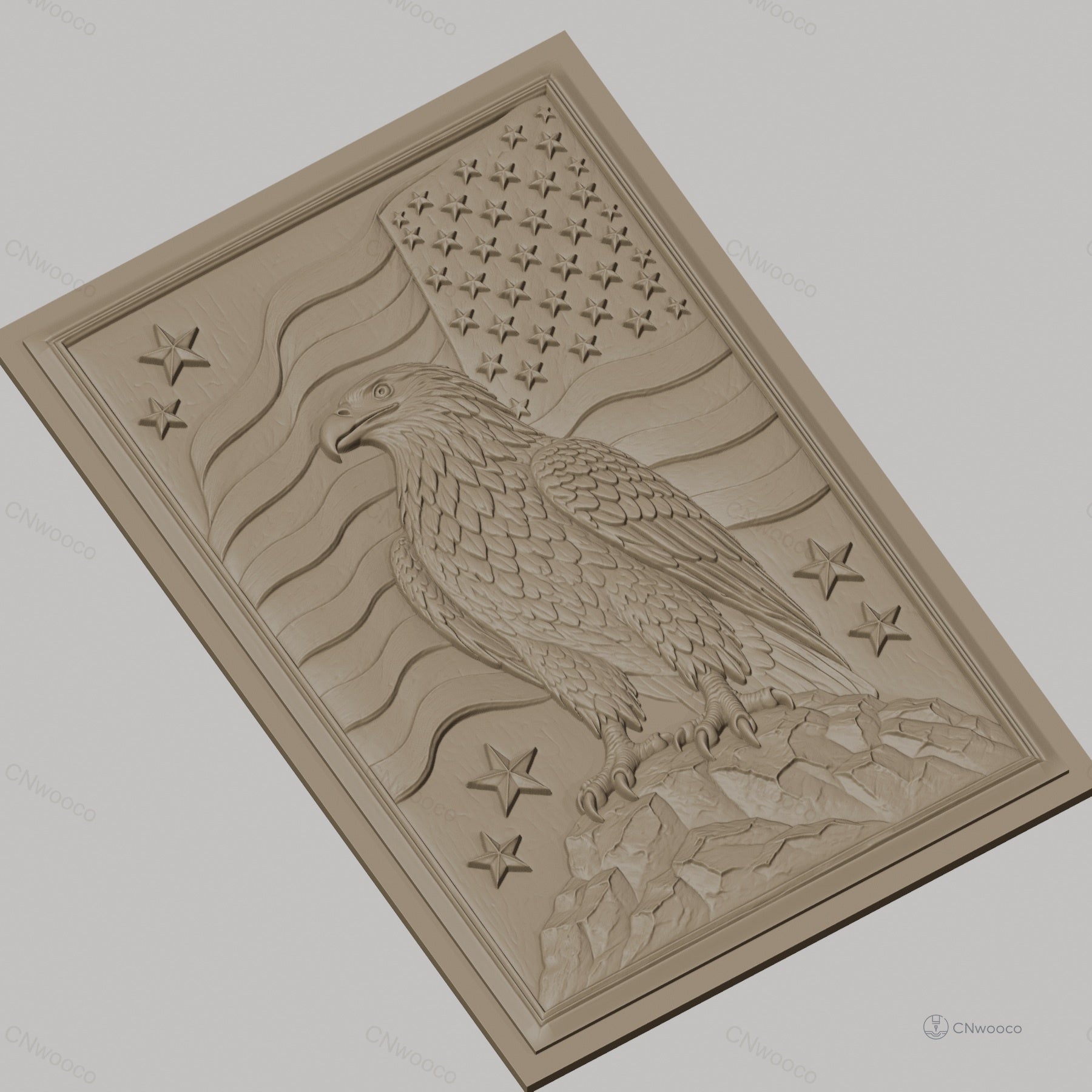 Fichier CNC & impression 3D aigle américain avec drapeau et étoiles, haute qualité relief STL