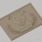 Fichier CNC & impression 3D portrait de chien American Staffordshire avec cadre et feuilles, haute qualité relief STL