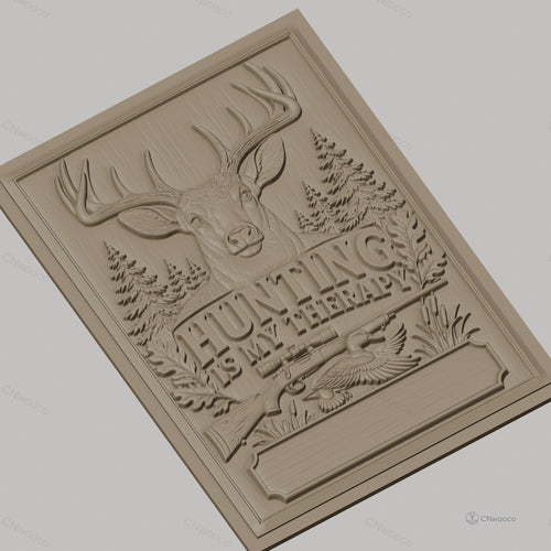 Fichier CNC & impression 3D chasse, cerf, fusil, canard, forêt, texte Hunting is my therapy, haute qualité relief STL