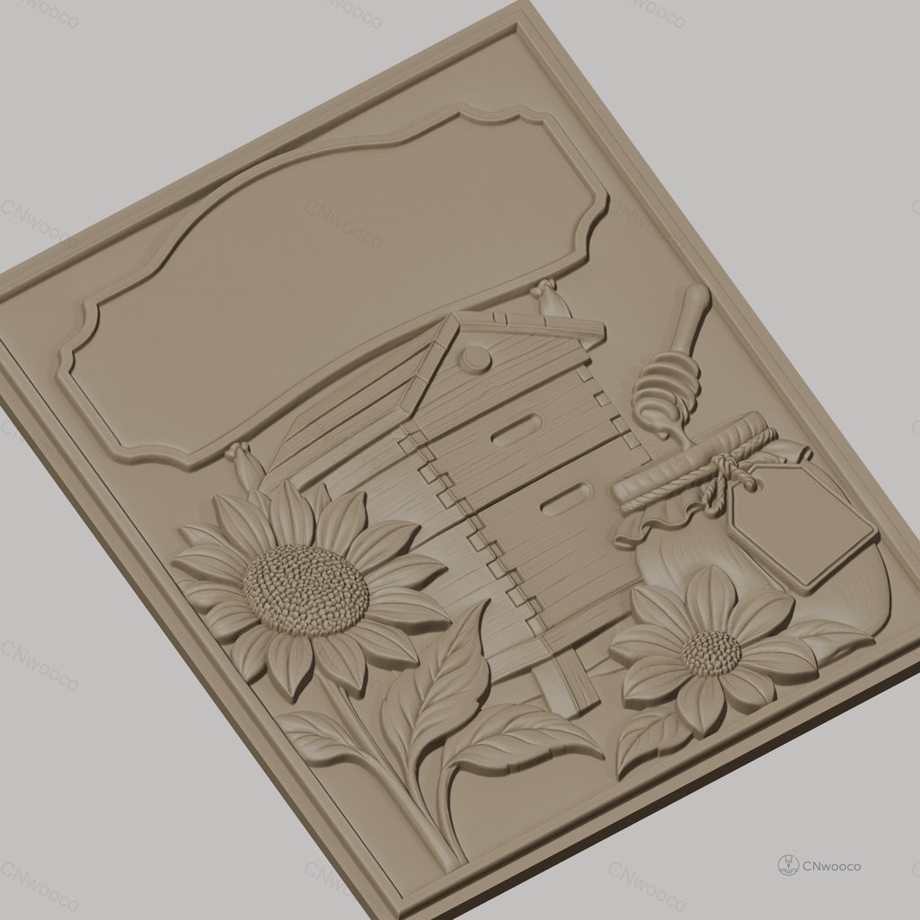 Fichier CNC & impression 3D ruche, tournesols et pot de miel, haute qualité relief STL