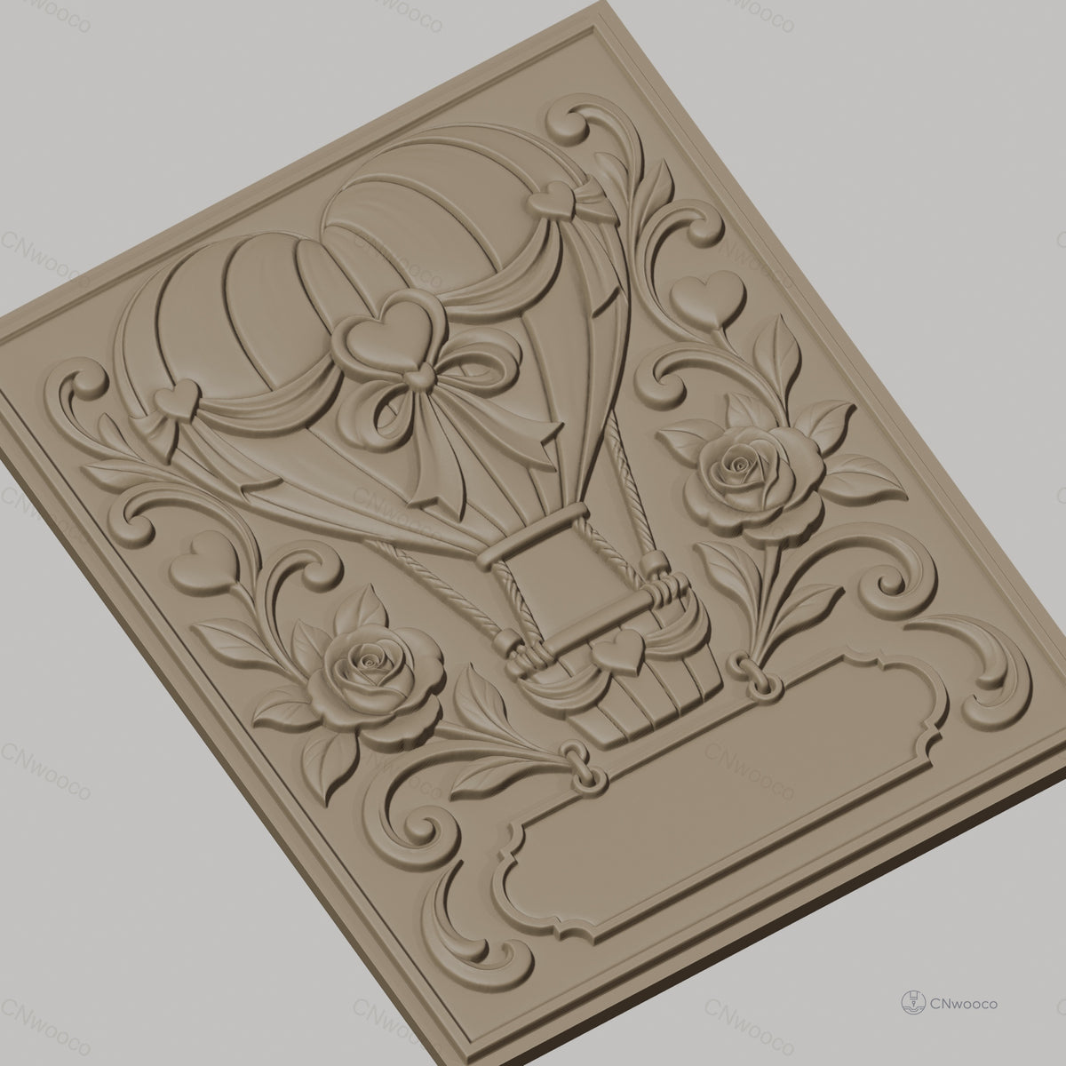 Fichier CNC & impression 3D montgolfière coeur, roses et ornements décoratifs, haute qualité relief STL