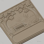 Fichier CNC & impression 3D paysage banc coucher de soleil arbres cadre vide haute qualité relief STL